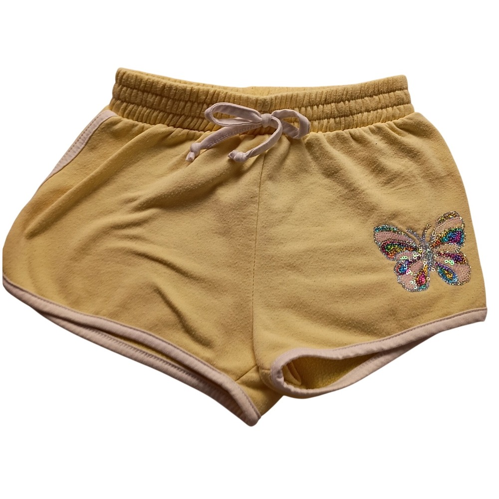 B/Tween Girls Yellow Fleece Butterfly Sequin Dolphin Active Shorts Size L 12/14
